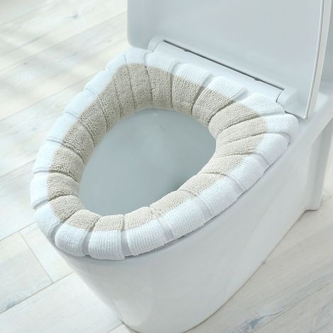 Coussin de siège de toilette, épais, tricoté, lavable, housse de siège de toilette d'hiver (riz blanc) (1/3)