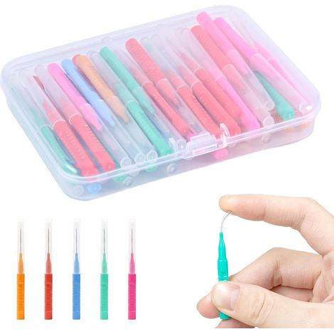 50 Interdental Brushes, Dental Brush Heads with Box, Interdental Brushes for Cleaning Spaces, Ideal for Orthodontic Appliances (5 Colours in 1 Box) (1/5)