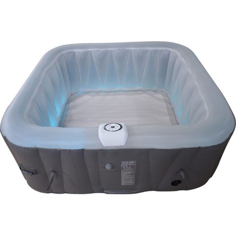 Spa gonflable carré 6 places – 130 micro-jets – Dimensions 185 x 185 cm – Température jusqu'à 40°C – Bandeau LED inclus – Sunspa (1/5)