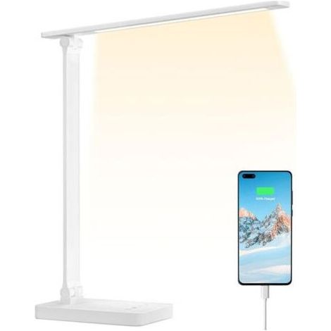 Lampe de bureau LED 10 W avec port USB dédié, intensité variable, 44 LED, 655 lm, base réglable (câble USB de 1,5 m inclus), commande tactile, antireflet, idéale pour la lecture, le travail[Classe éne (1/5)