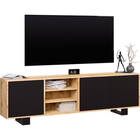 Meuble TV LOTOS 200 cm bois et noir style industriel contemporain