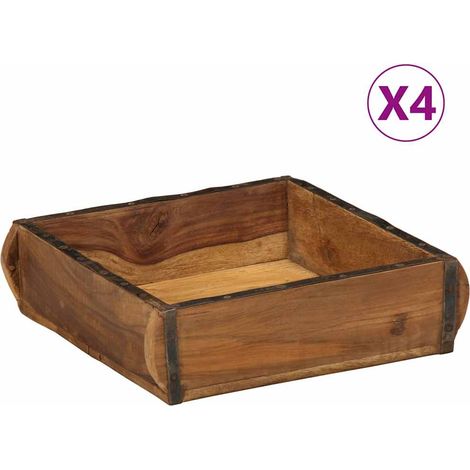 Tablett 4 pcs Braun 29 x 31 x 10 cm Massives upgecyceltes Holz