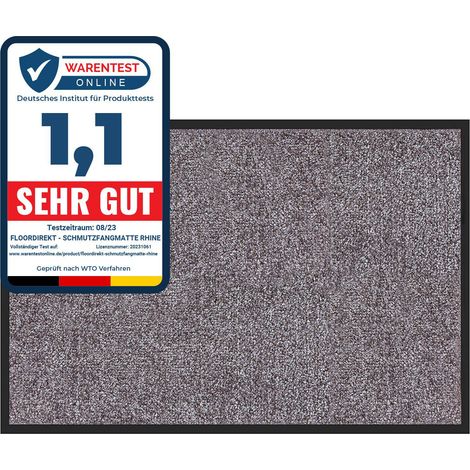 Karat – Tapis de porte paillasson Rhine gris 60 x 90 cm – Matériau polyamide – Poids 450 g/m² – Lavable à 30°C – Sous-couche PVC