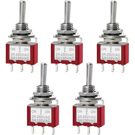 Lot de 5 mini interrupteurs momentanés à bascule (ON)-Off-(ON) SPDT, MTS-123, 3 broches, 2 A 250 V, 5 A 120 V
