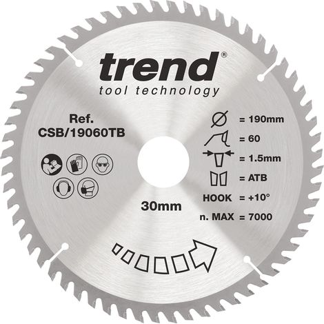 Lame de scie circulaire 190 mm, 60 dents, alésage 30 mm, TCT (1/5)