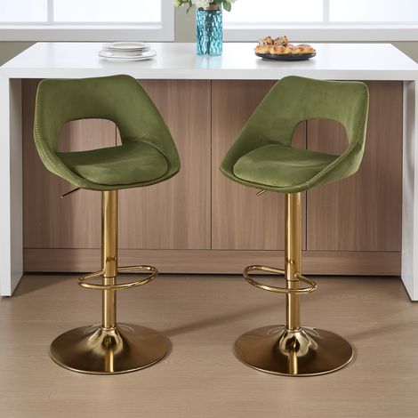 Wahson Tabourets de Bar en Velours, Lot de 2 Chaise de Bar Moderne, Tabouret Comptoir Réglable en Hauteur, Vert (1/5)