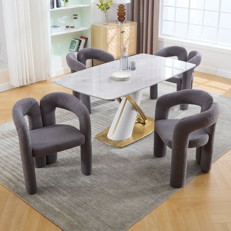 Lot de 2 chaises de salle Ă manger 61x52x71 cm, chaise pour bureau ou salon, en tissu teddy, gris (1/5)