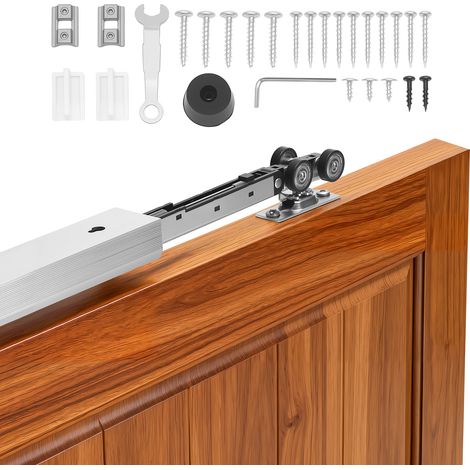 VEVOR Kit de Herrajes para Puerta Corrediza 174,6 cm, Herraje para Una Sola Puerta de 25-45 mm de Grosor y 914 mm de Ancho, Pista de Aleación de Aluminio, Deslizamiento Suave y Silencioso, Plata (1/5)