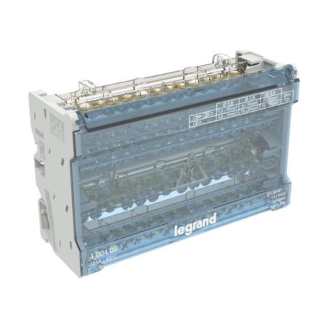Legrand – Coffret électrique nu tétrapolaire 125A – 15 connexions par barreau – 8 modules – Fixation sur rail DIN – Tenue au fil incandescent 960°C