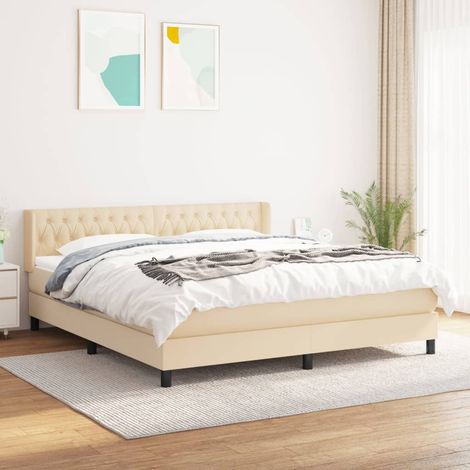 Lit adulte Contemporain  Lit à sommier tapissier avec matelas Crème 180x200 cm Tissu 47885