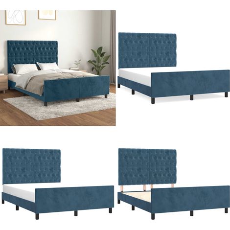 Bettgestell ohne Matratze Dunkelblau 140x190 cm Samt - Samtbettwäsche - Doppelbett - Boxspringbett - Lattenrost - Hochbett - Home & Living (1/5)