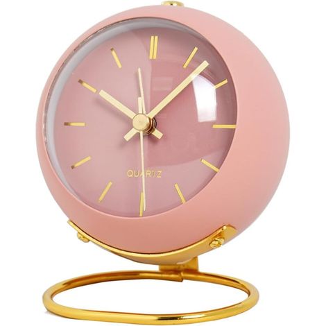 Sveglia da tavolo analogica da 4,1", piccola sveglia da scrivania retrò con luce notturna e allarme forte, sveglia silenziosa per camera da letto e casa (rosa) (1/5)
