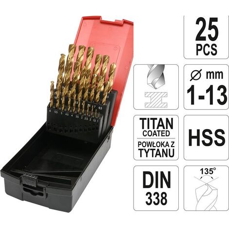 Set mit 25 Metallbohrern (HSS-TiN, 1-13 mm), YT-44676, Yato