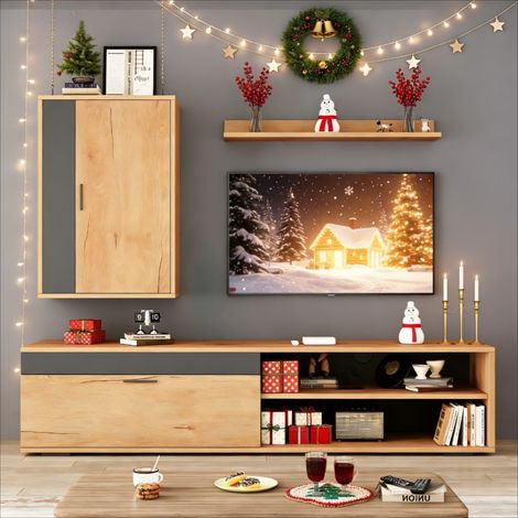 VVBV Ensemble meubles de salon, meuble TV, Noir, 140 x 35 x 39 cm, en Particle Board, grand espace de rangement (1/5)