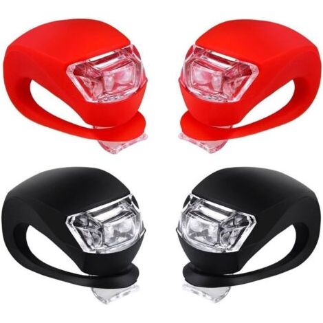 FENOPLASTICAEnsemble d'éclairage de vélo LED en silicone avant et arrière - Phare et feu arrière de vélo, route étanche et de sécurité, éclairage de vélo de montagne, piles incluses, paquet de 4 (2 pi (1/4)