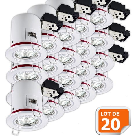 Lampesecoenergie – Lot de 20 supports de spot orientables blancs 90mm – Douille GU10 – Fixation rapide par ressort – Étanchéité à l’air – Conforme RT2012