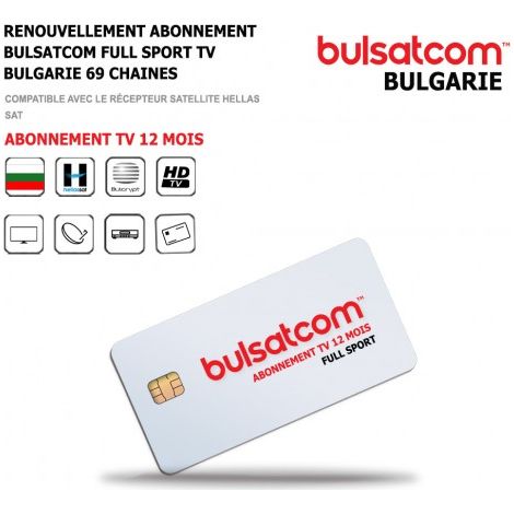 Renouvellement Abonnement Bulsatcom 12 Mois Full Sport TV Bulgarie, 69 Chaines via Antenne Satellite Hellas 39°Est (1/4)