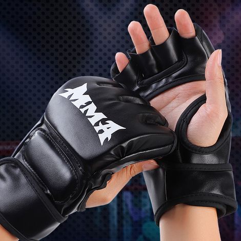 1 Paire de Gants de Combat MMA avec Paume Creuse, Renforcés et Confortables, Noirs pour Entraînement (1/4)