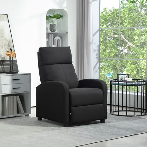 Fauteuil relax rembourré avec dossier inclinable à 135° et repose-pieds extractible en lin, 69x87x100,5 cm, Noir (1/5)