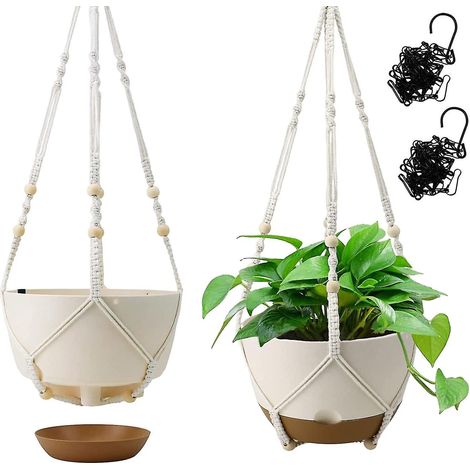 Koalaime 25 cm Selbstbewässernder Hängepflanztopf, 2er-Set Hängekörbe für drinnen und draußen, Hängeblumentöpfe mit Abflussloch, geeignet für 2 Pflanzenarten ---