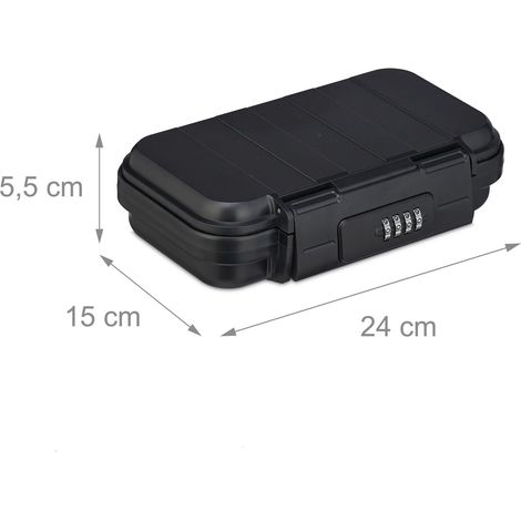Cassetta portavalori portatile impermeabile 25 x 15 x 10 cm con codice di sicurezza versatile in plastica nera 130013832