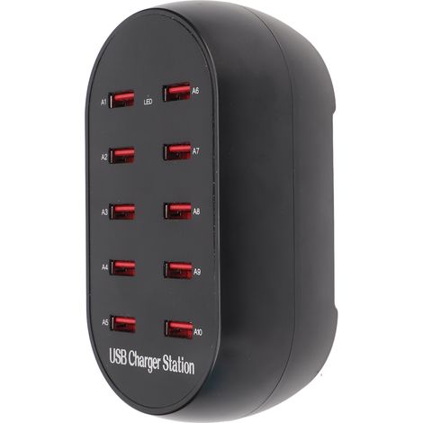 Station de charge USB 10 ports, compacte et rapide, idéale pour la maison, l'hôtel et les voyages. Compatible avec les prises 100-240 V et UE. (1/5)
