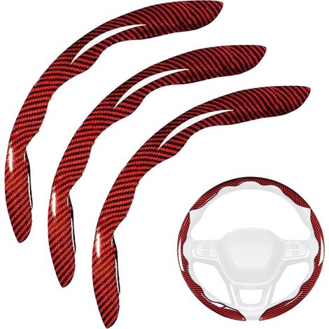 Lot de 3 housses de volant de voiture en fibre de carbone antidérapantes et segmentées, protection universelle à 99 % (rouge)