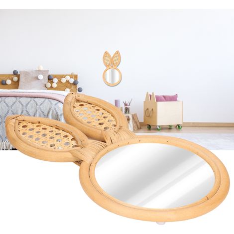 Espejo de pared decorativo, con un bonito motivo de conejo, de elegante ratán, ideal para maquillarse, como accesorio para el hogar o como regalo para el dormitorio. (1/5)