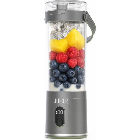 Blender Portable Rechargeable USB avec Écran Numérique, Gris, pour Smoothies et Jus (1/5)