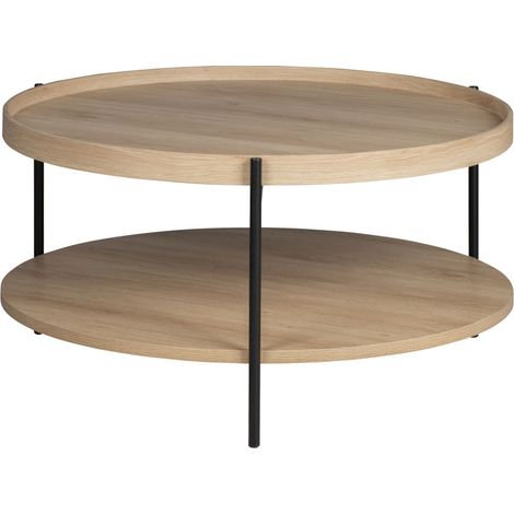 Drawer – Table basse ronde en bois et métal 80cm – MDF et métal – 2 niveaux pour rangement – Hauteur 40cm – Style contemporain (1/5)