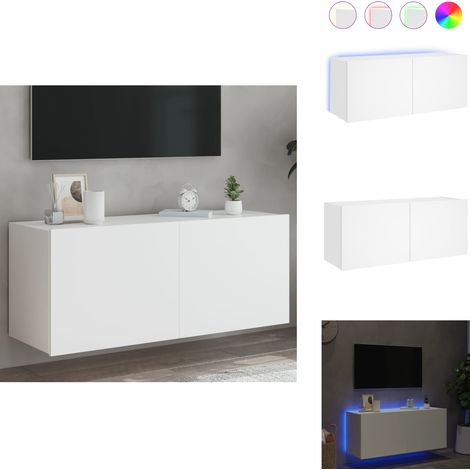 TV-Wandschrank mit LED-Leuchten Weiß 100x35x41 cm - TV Schrank - Holzwerkstoff Möbel - Regal - Wandregal - Fernsehschrank (1/5)