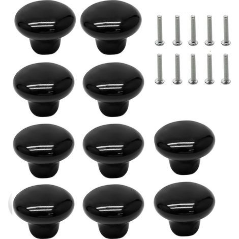 Lot de 10 boutons ronds en céramique noire pour placard, placard et porte de meubles (1/5)