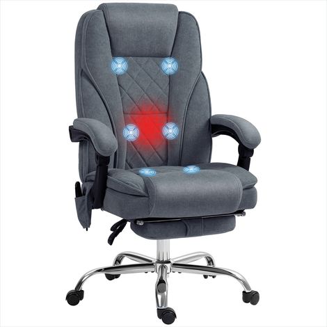 Fauteuil massant et chauffant en velours gris foncé avec repose-pieds rétractable et télécommande pour bureau (1/5)
