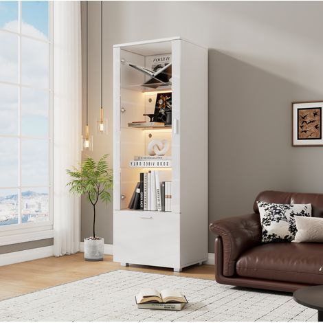LED-Vitrine 50 x 40 x 160 cm in Weiß, 3 Glasböden, für Wohnzimmer – MEUBLIV (1/5)