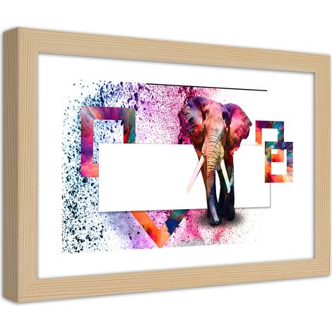 Quadro con cornice, Elefante colorato - 90x60 (1/5)