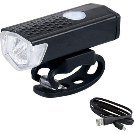 Lampe avant vélo LED 300 Lumens, rechargeable par USB, 3 modes d'éclairage, étanche, couleur noire, fixation pour vélo (1/5)