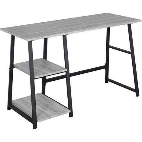 WOLTU Schreibtisch Computertisch mit 2 Ablage Holz Stahl grau