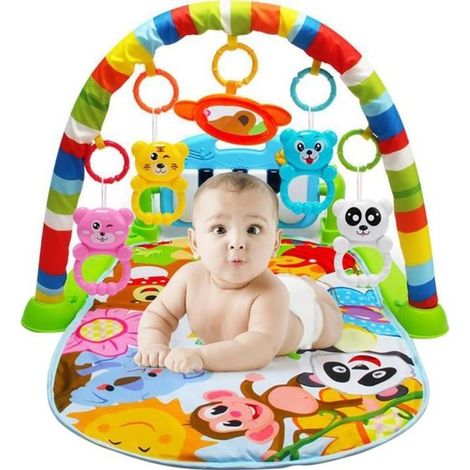 Tapis de jeu évolutif multifonction musical pour bébé avec arches de jouets et piano à pédales (1/4)