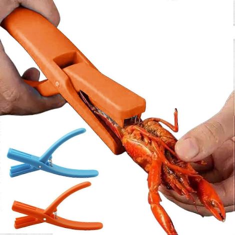 Outil pour décortiquer les écrevisses, éplucheur d'écrevisses, outil pour fruits de mer, décortiqueur d'écrevisses, éplucheur de crevettes, éplucheur d'écrevisses (Orange bleu 2 pièces) (1/5)