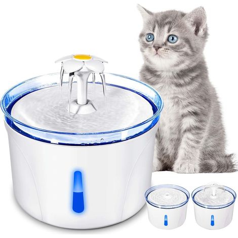 Fontaine à Eau pour Chats- 3 modes de sortie d'eau, système de filtration quadruple, avec filtre à charbon actif et pompe silencieuse-2.5L ,Blanc (1/5)