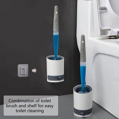 Brosse WC Silicone avec Distributeur Savon, Montage Mural, Support pour Salle de Bain (1/4)