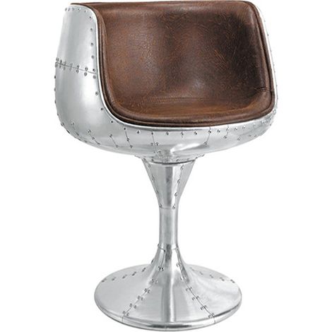 Designetsamaison – Fauteuil aviator vintage pivotant 360° – Structure en aluminium – Microfibre – Largeur 70 cm – Profondeur 70 cm – Hauteur 70 cm (1/2)