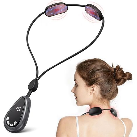 Masseur Cervical EMS avec Chauffante,Design Sans Fil Façon Pendentif USB Rechargeable, 6 Modes, 15 intensités et 3 Niveaux de Chaleur, pour Maison, Bureau, Voyages (1/5)