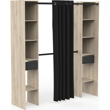 Vestidor Abierto con Cortina y 2 Cajones Bastet Plus Vicawu - Roble Kronberg / Gris Grafito