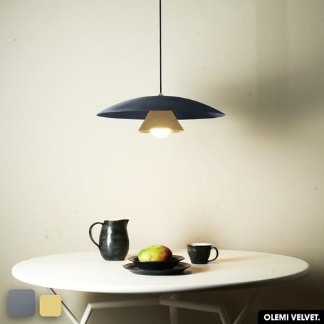 Lampe de suspension en velours - OLEMI VELVET GRIS - CITRON (1/2)