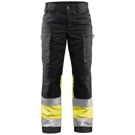 Pantalon de travail stretch haute visibilité femme 7161 - Noir/Jaune fluo 2XL - FR(50) - SE(C48) - Courtes (1/2)