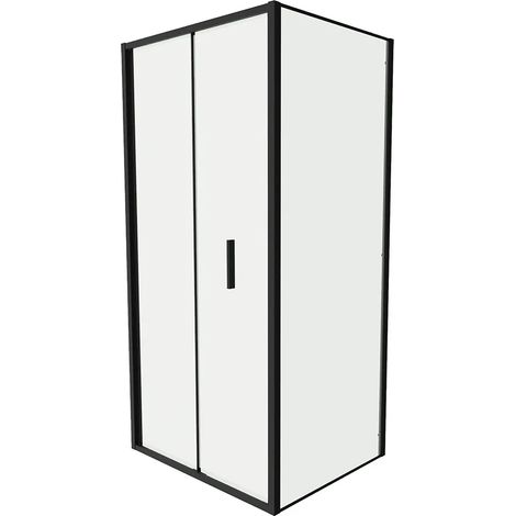 Cabine de douche Slim 90x100cm avec porte pliante et paroi fixe Profils noirs mats et verre transparent 6mm h190 Mod. Portofino