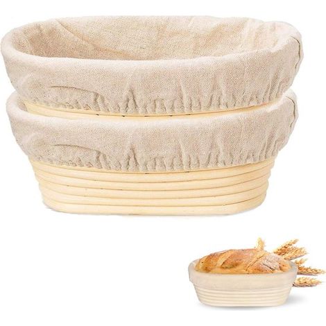 2 teiliger ovaler Gärkorb für Brot und Sauerteig handgefertigte Rattanschale Backutensil für Zuhause ausgekleidet 25 x 8 x 15 cm leicht zu reinig (1/5)