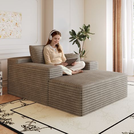 Divano letto a pavimento Neche in velluto a coste, senza struttura rigida, divano da lettura compresso per soggiorno, 159x115x59 cm, color kaki (1/5)