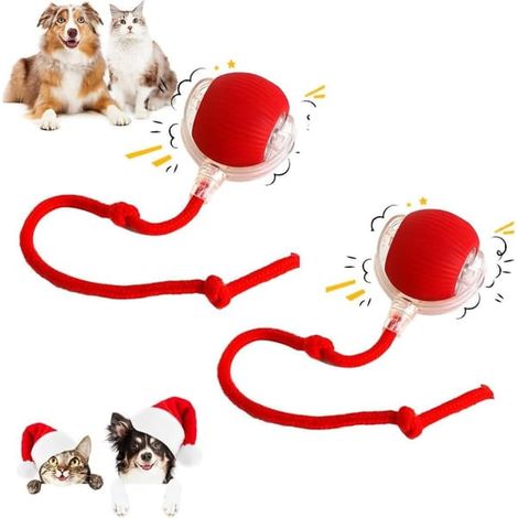 BelleRise - Lot de 2 balles intelligentes à roulement automatique 360° rechargeables, mouvement irrégulier, chats et chiens, rouge-XF28 (1/5)